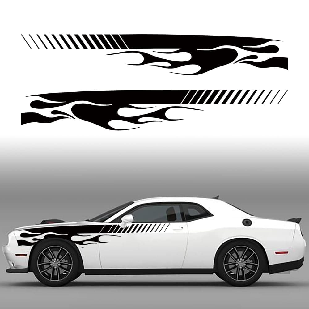 Flame Graphics Car Body Side Sticker Compatible with Challenger,Flame Racing Sports Decal Decoration Exterior Accessories (Black)