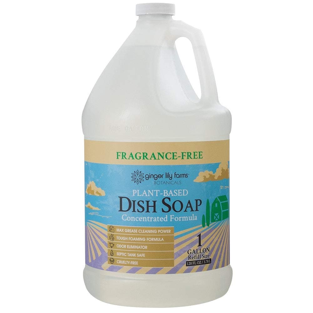 Ginger Lily Farms Plant-Based Liquid Dish Soap, Fragrance-Free