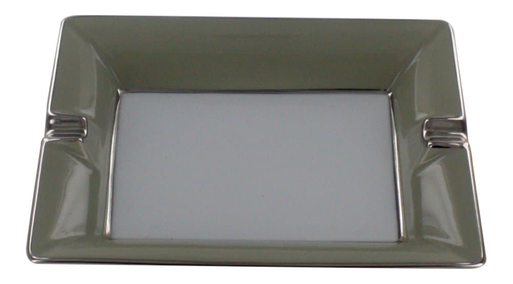 Ashtray Porcelain, Rectangular, White, Gray and Platinum, Hand-Painted in France
