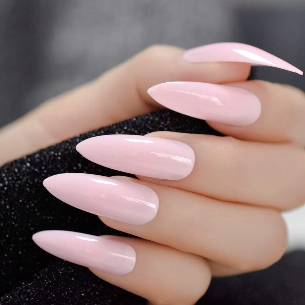 EchiQ Extra Long Stiletto Nails 24Pcs Pink Artificial Sharp Nail Art Full Cover Oval Stiletto UV Gel False Fake Nail Tips Free Sticker