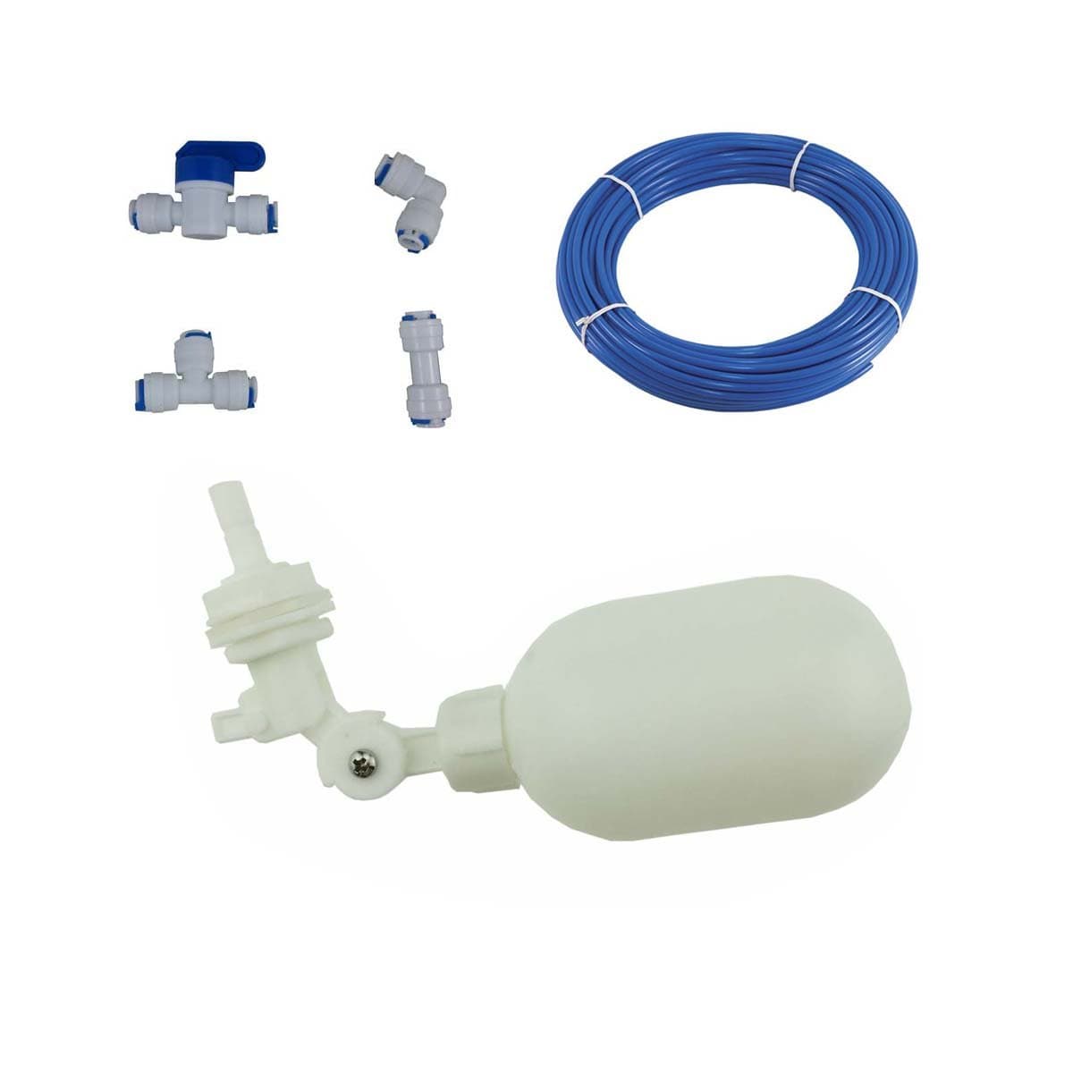 1/4" Push to Connect PVC Mini Float Valve, Tank Mount, Adjustable Arm,Float Valve Kit, for water tank,Fish Aquarium,Cattle Horse Dog Chicken, Water Bowl Waterer Trough