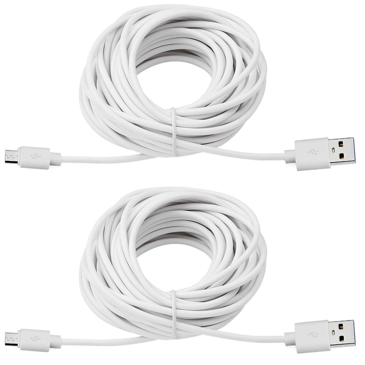 25ft USB to Micro USB Extension Power Cable for Security Camera 2-Pack, White