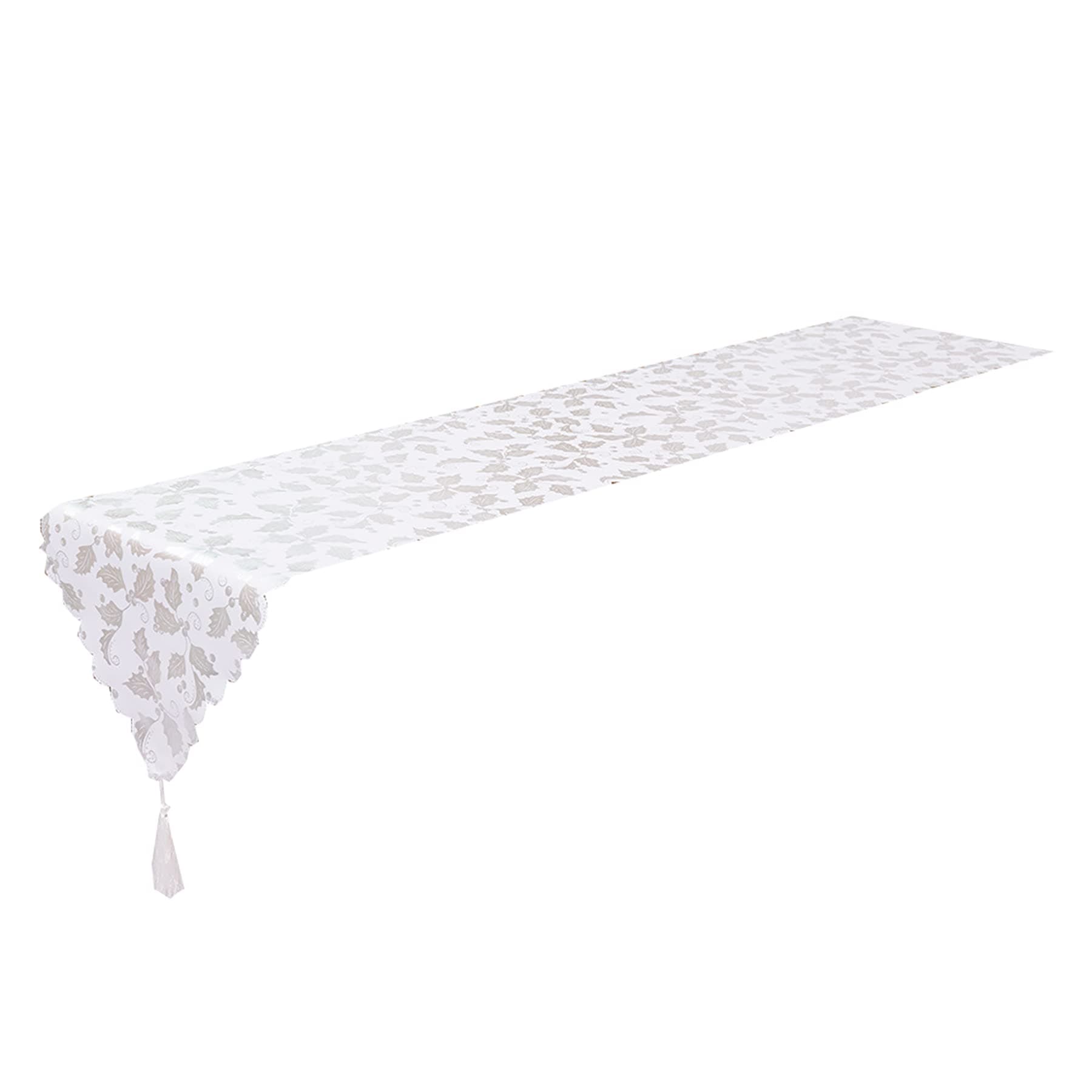 WINZIK Christmas Party Matching Table Runner Leaves Printed Table Runner with Tassel for Dining Kitchen Home Decor 14" x 71" (180cm x 35cm, Style 4)