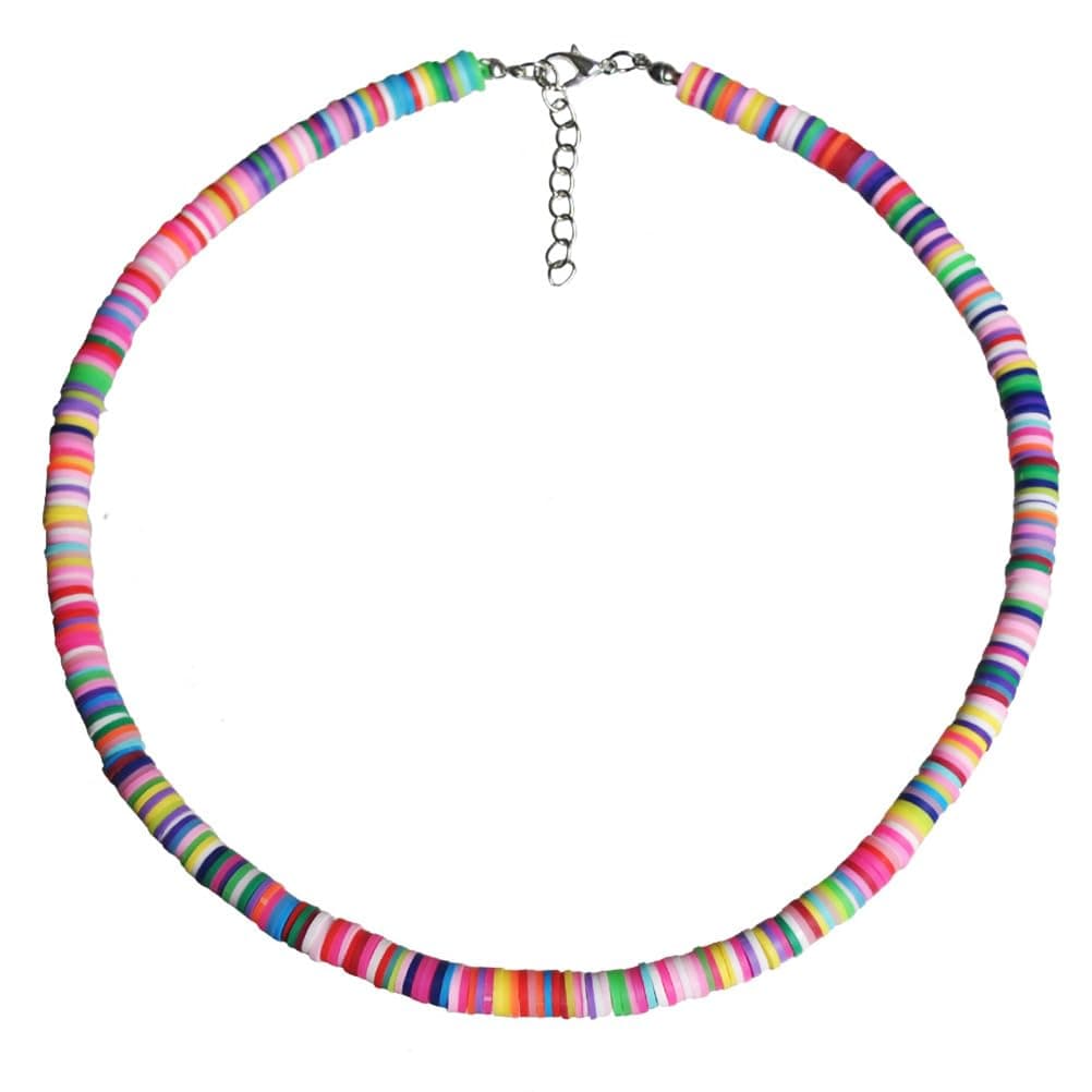 Soft Circular Necklace Boho Beaded Clay Pendant Adjustable 17.7 Inch Colorful Jewellery for Women Beach Party Accessory