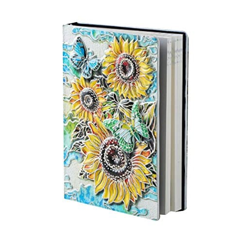 CLARA 3D Embossed Sunflowers Journal Notebook A5 Retro Leather Diary Journal Notepad Christmas Birthday Gift(Multicolored Sunflowers)