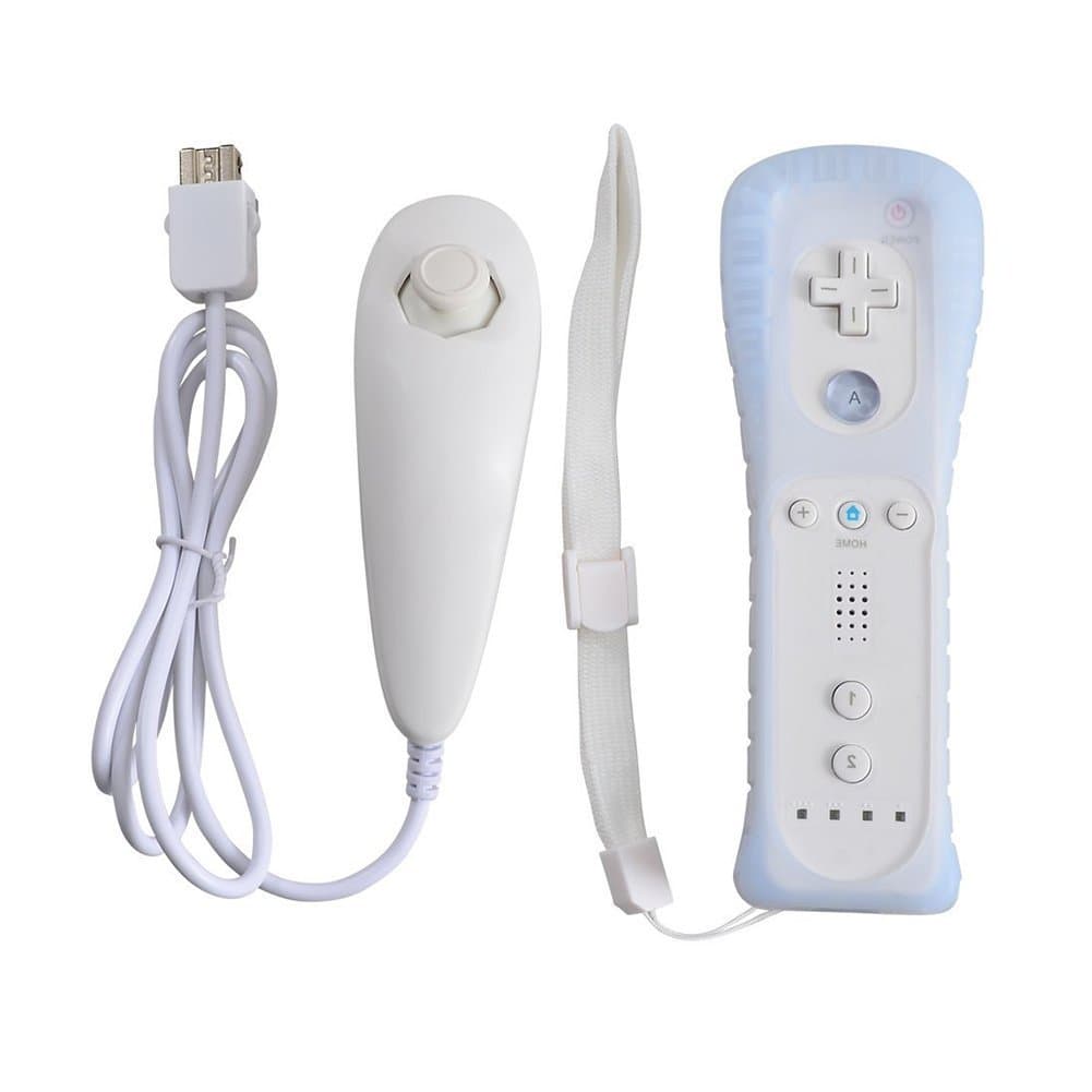 Wii Remote and Nunchuck Controller with Silicone Case and Strap for Nintendo Wii Wii U Wii mini (white)