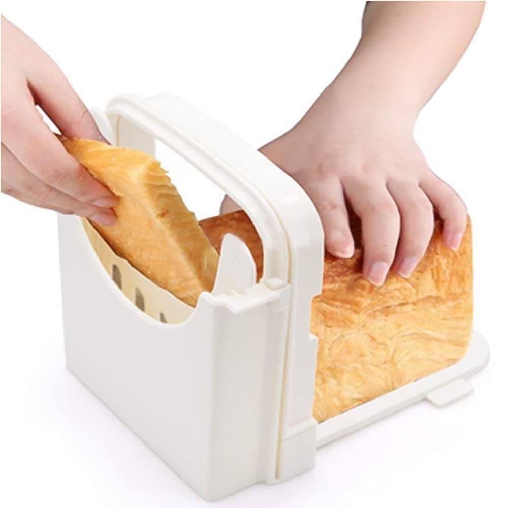 tooloflife Foldable Bread Slicer Adjustable Cutting Mold Thicknesses Toast Slicing Cutter Machine for Bread/Roast/Sandwich Maker/Loaf Slicer Cutter, White