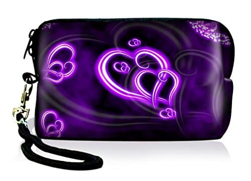 Purple Heart Digital Camera Soft Case Pouch w/Strap for Nikon Coolpix S4100 S3100 S100，Sony Canon Nikon Fuji Samsung Mini，iPhone 4S 5C 5S Itouch 5
