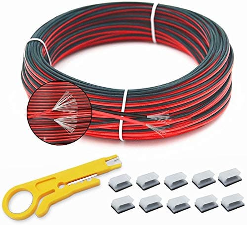 66FT 22 Gauge Hookup Electrical Wire 2pin Red Black Cable Extension Cord 12V/24V DC Cable, 22AWG (2 * 0.34mm²) Flexible Low-Voltage Tinned-Copper Wire for LED Ribbon Lamp Car Audio Automotive Trailer
