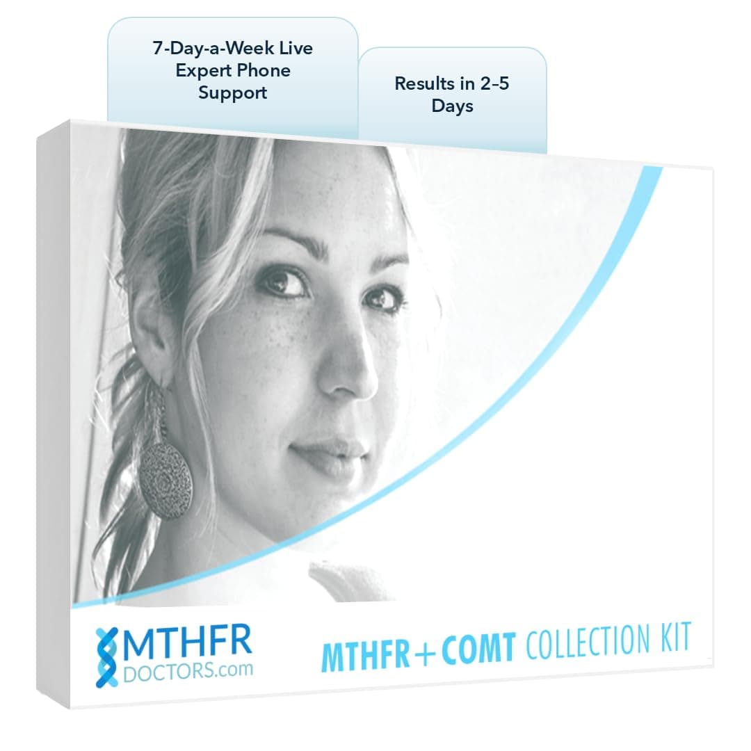MTHFR+COMT Methylation Genes Test Kit. 1-on-1 Live Expert Support by Phone 7 Days A Week. Includes C677T, A1298C & V158M Variants for Methylation and Wellness Analysis. Results in 2-5 Days. Ages 0+