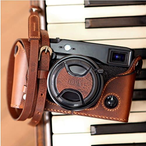 Genuine Leather Half Case + Neck Strap + Lens Cap for Fuji XPro1 X-Pro1 GIANO Brown HAND MADE Limited Edition