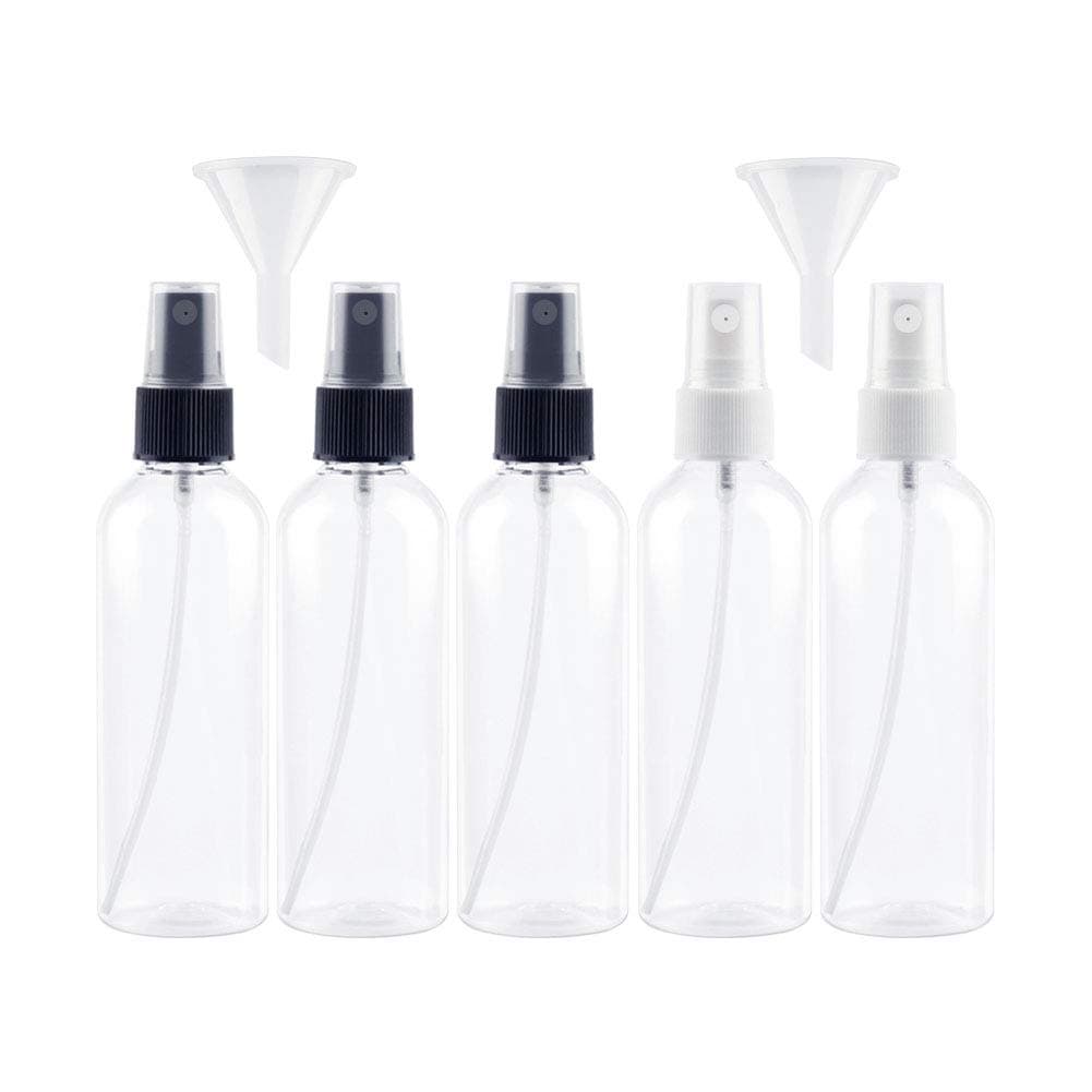 Spray Bottle Empty Transparent Plastic Atomiser Fine Mist Cosmetic Spray Bottles Set With 2 Small Plastic Funnels (5pack Spray Bottle,100ml)