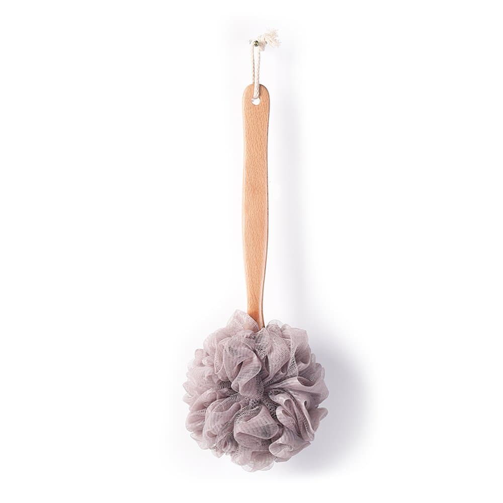 Bath Sponge & Brush Long Handled Loofah Back Scrubber Shower & Bath Exfoliating Pouf Scrubber on a Stick Body Back Brush with a Wood Handle Loofah Mesh for Men & Women By Krramel (PURPLE)