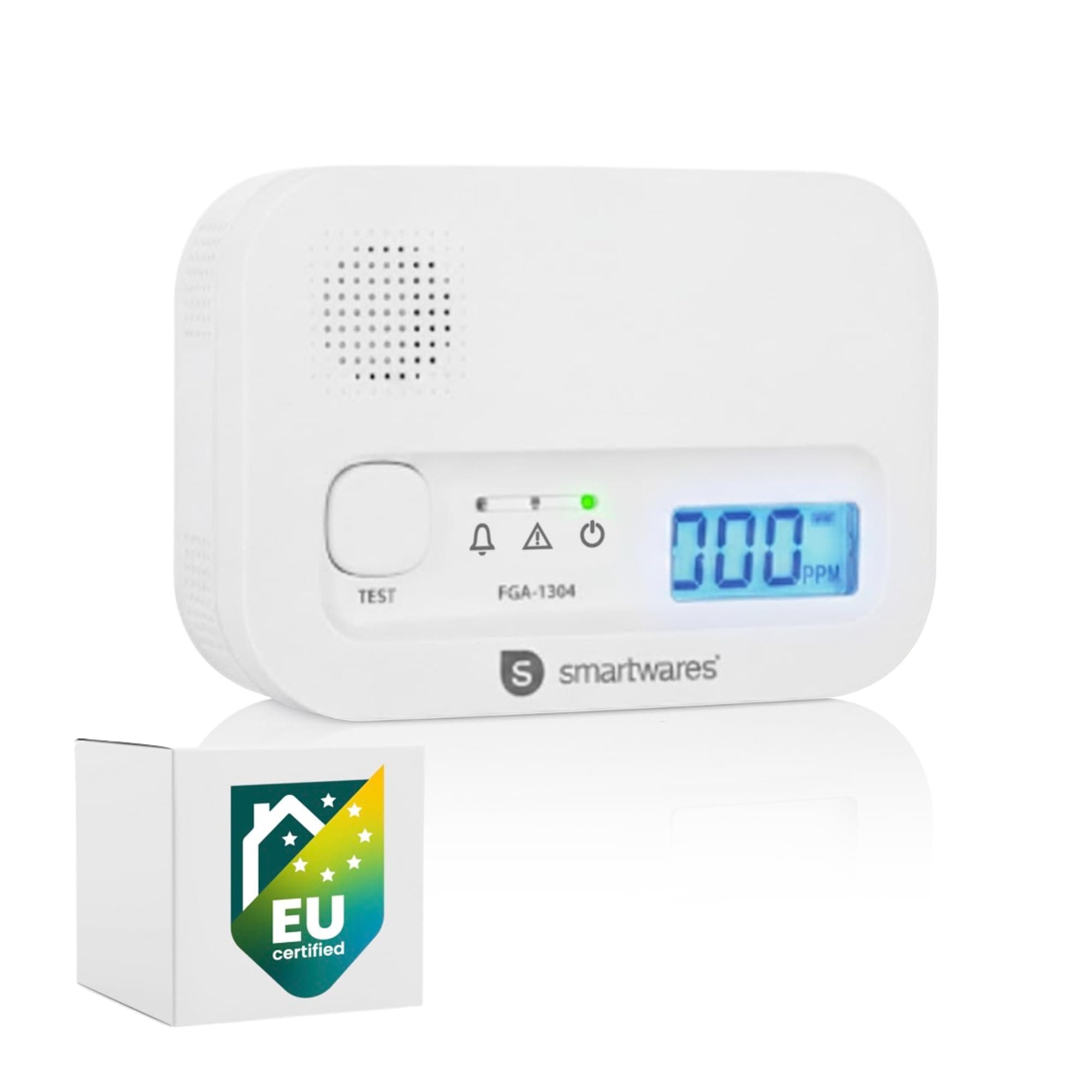 Smartwares Carbon Monoxide Detector - 10 Year Sensor - Digital Screen - Display and Test Button - FGA-13041