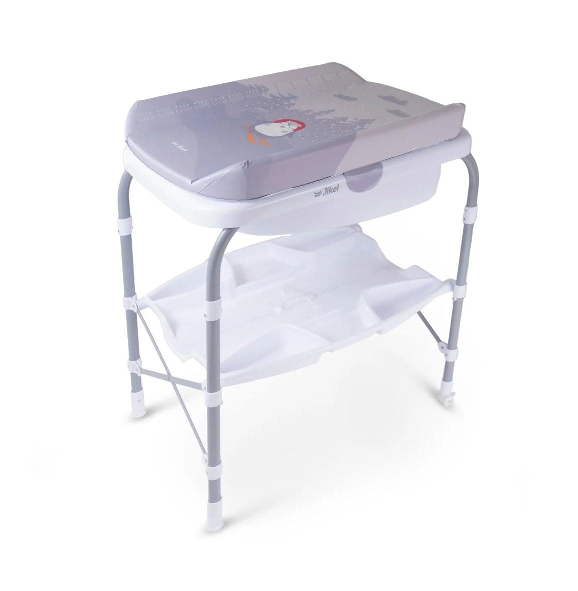 Jikel Ripple Standing Bath and Changing Table,Compact and Easy Folding,Wheeled, Drain Pipe,Parent Organizer,Standalone Bathtub, One-Handing Folding(Grey)