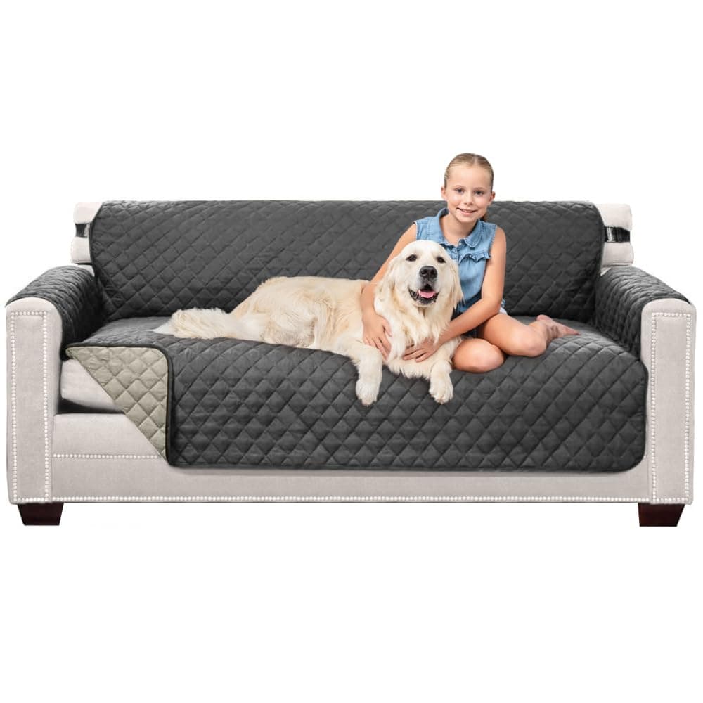 Sofa Shield Original Patent Pending Reversible Large Sofa Protector for Seat Width up to 70 Inch, Furniture Slipcover, 2 Inch Strap, Couch Slip Cover Throw for Pets, Kids, Cats, Sofa, Charcoal Linen