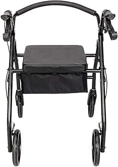 Folding Four Wheel Rollator, Lightweight Mobility Walker with Seat & Carry Bag, Mobility Aid for Elderly Disabled (Black)