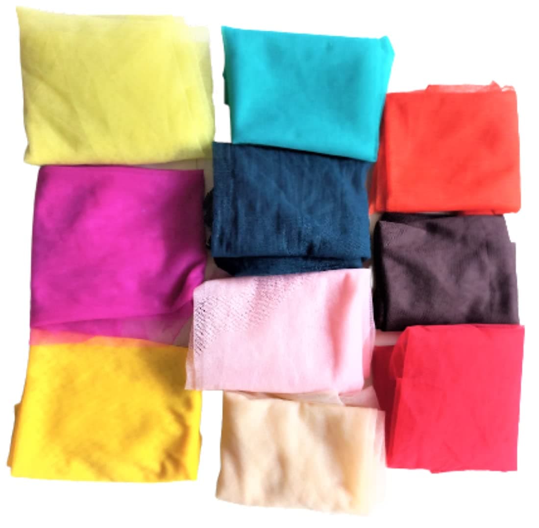 Multi Coloured Cut Pieces Soft Dense Net Yarn - Tulle Flower Making, New Born Baby Clothing, Home Decoration (Size 50 cm) - 10 Pieces