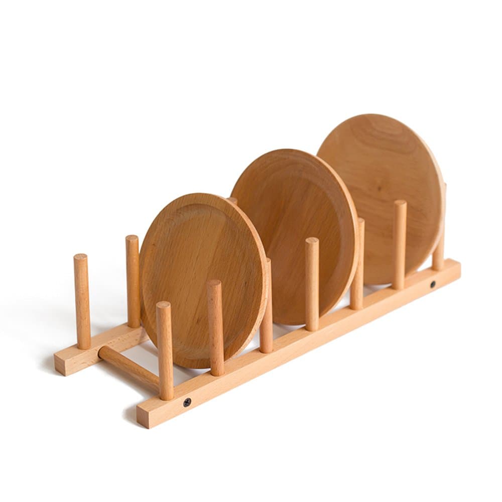 Natural Solid Wood Dish Rack, Kitchen Drawer Organizer, Cabinet Plate Cooking Lid Dry Display Holder, Book CD Bottle Toy Cabinet Storage - 6 Slot