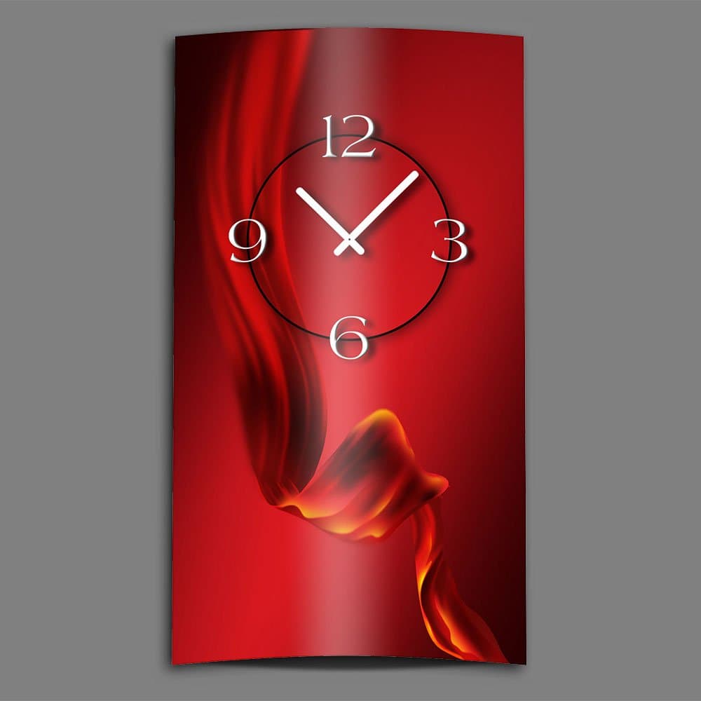 DIXTIME3D-0079 Designer Digital Modern Wall Clock, Silent with No Ticking, 28 cm x 48 cm, Abstract Silk Red