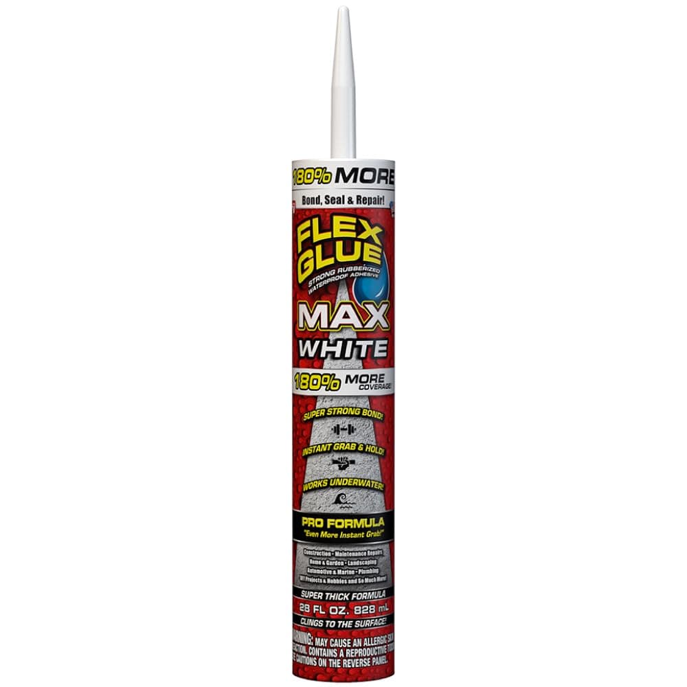 Flex Glue MAX, Super Strong, Rubberized Waterproof Adhesive, Works Underwater, Use on Pools, Showers, Outdoors, Concrete, Brick, Pavers, UV Resistant, 28 oz Cartridge, White, 1-Pack