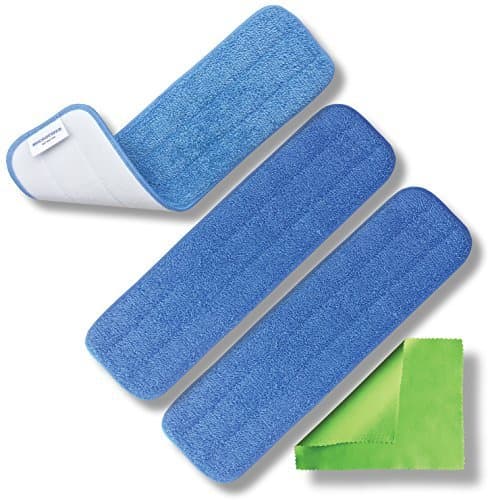 Microfiber Pros Reusable 18" Mop Pads 3 Pack and Bonus Cloth - Commercial Grade 450 GSM Flat Replacement Heads for Wet Or Dry Floor Cleaning, Scrubbing, Childcare Supplies