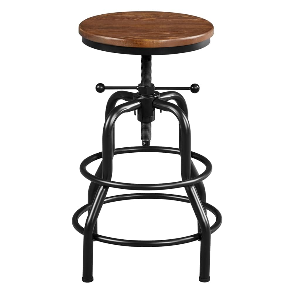 Yaheetech Industrial Bar Stool Vintage Counter Stool Rustic Counter Height Bar Stool Adjustable Metal Stool with Round Wood Seat Kitchen/Dining/Cafe Chair 20-27 Inch Tall, Brown, 1PCS