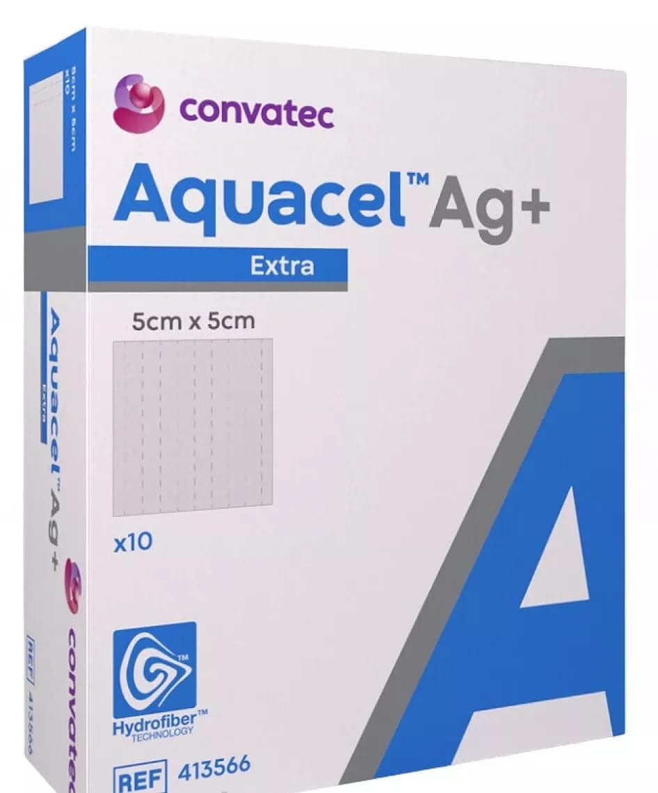 Aquacel AG Extra Silver Hydrofiber Wound Dressing 5cm x 5cm, 2"x2" x10 420671