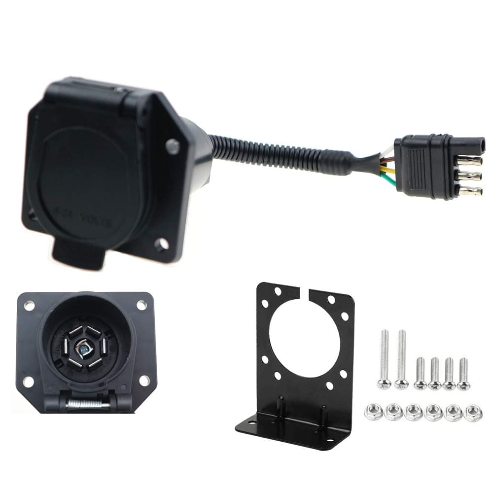 4 to 7 Way RV Trailer Light Plug Wire Harness Converter Adapter for Car Truck Trailer Hitch with Connector Socket Mounting Bracket