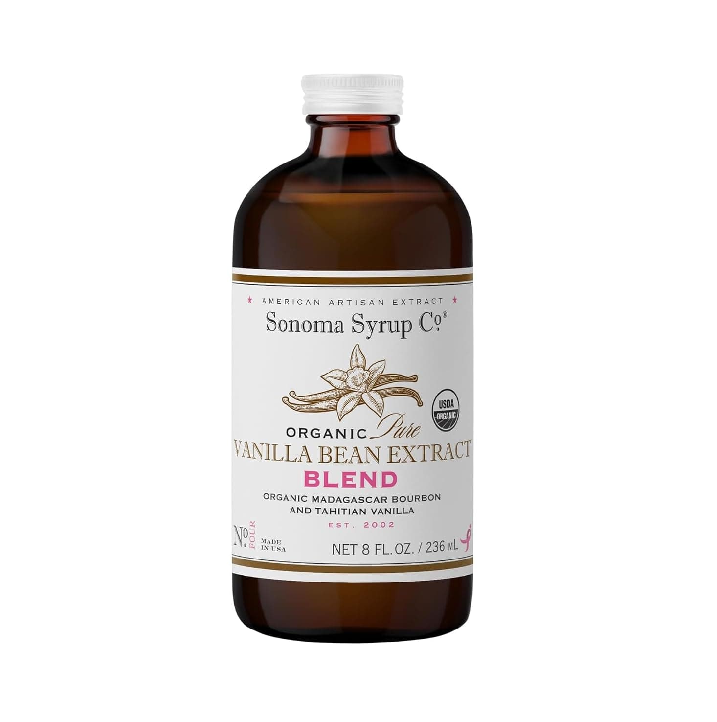Sonoma Syrup Co Organic Pure Vanilla Bean Extract "Blend" 8 oz | for Baking | Hand Crafted in the USA