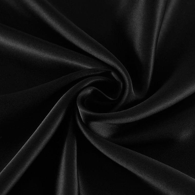 Maxfeel 100% Pure Mulberry Silk Charmuse Solid Dyed Fabric Multicolor for Bedding Dress Sold by Half a Yard or by The Yard (#Black)