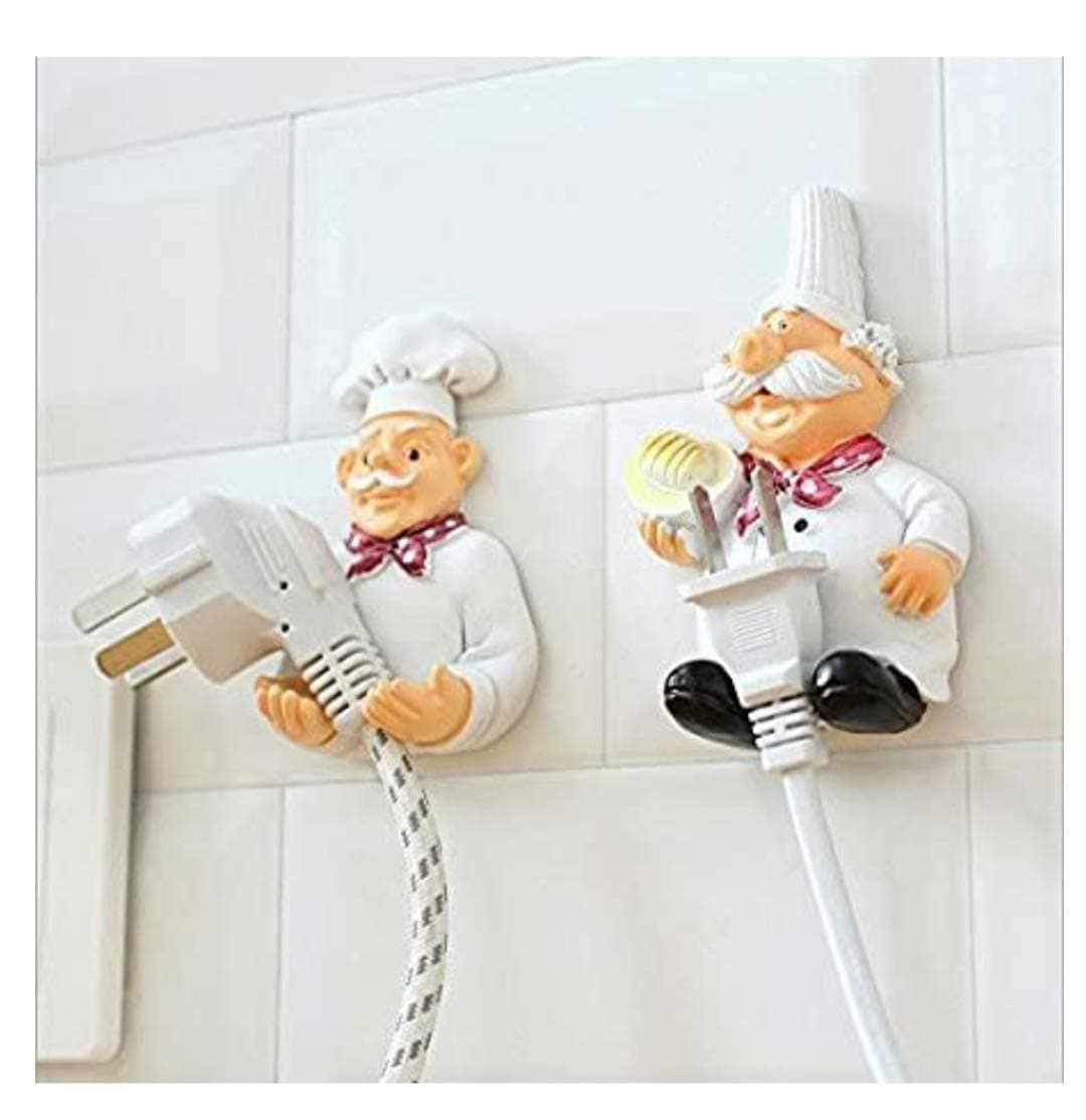 ZART Cook Fat Chef Mobile Power Plug Hook/Socket Holder Multicolor (Pack of 2)