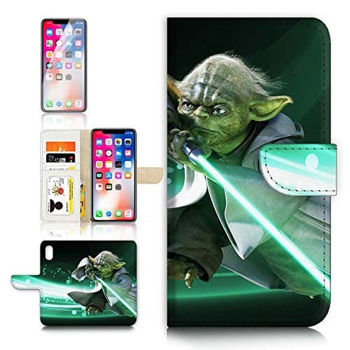 (for iPhone XR) Flip Wallet Case Cover & Screen Protector Bundle - A8575 Starwars Yoda