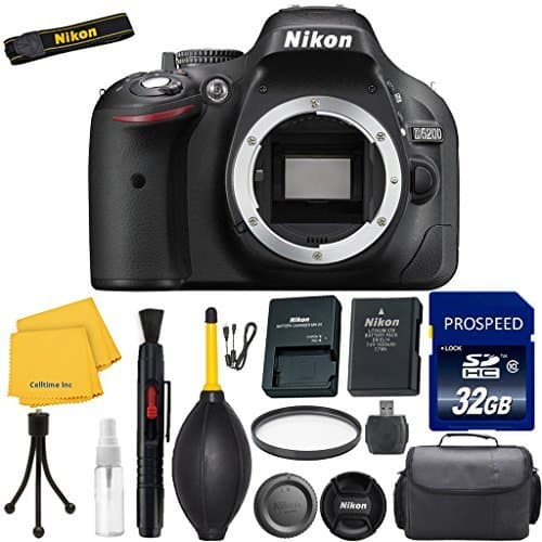 Nikon D5200 DSLR Camera (Body Only). 32GB Class 10 Memory Card + Camera Bag + HD UV Filter + Card Reader + Tripod + 6-Piece Camera & Lens Cleaning Kit