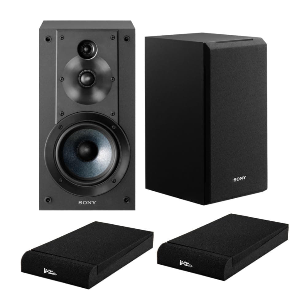 SSCS5 3-Way 3-Driver Bookshelf Speaker System (Black) Bundle with Isolation Pads (2 Items)