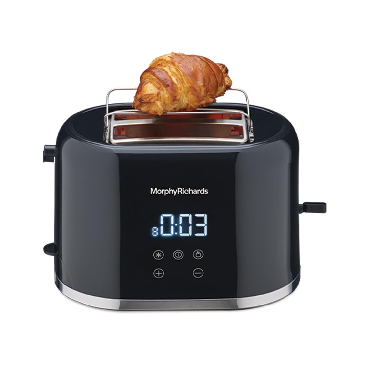 Morphy Richards Windsor Series Digital 2 Slice 800W Pop Up Toaster|8-Browning Levels|Reheat&Defrost|Wide Bread Slots|Bun Warmer|Dust Cover|Removable Crumb Tray|2 Years Product Warranty|Black,800 Watts