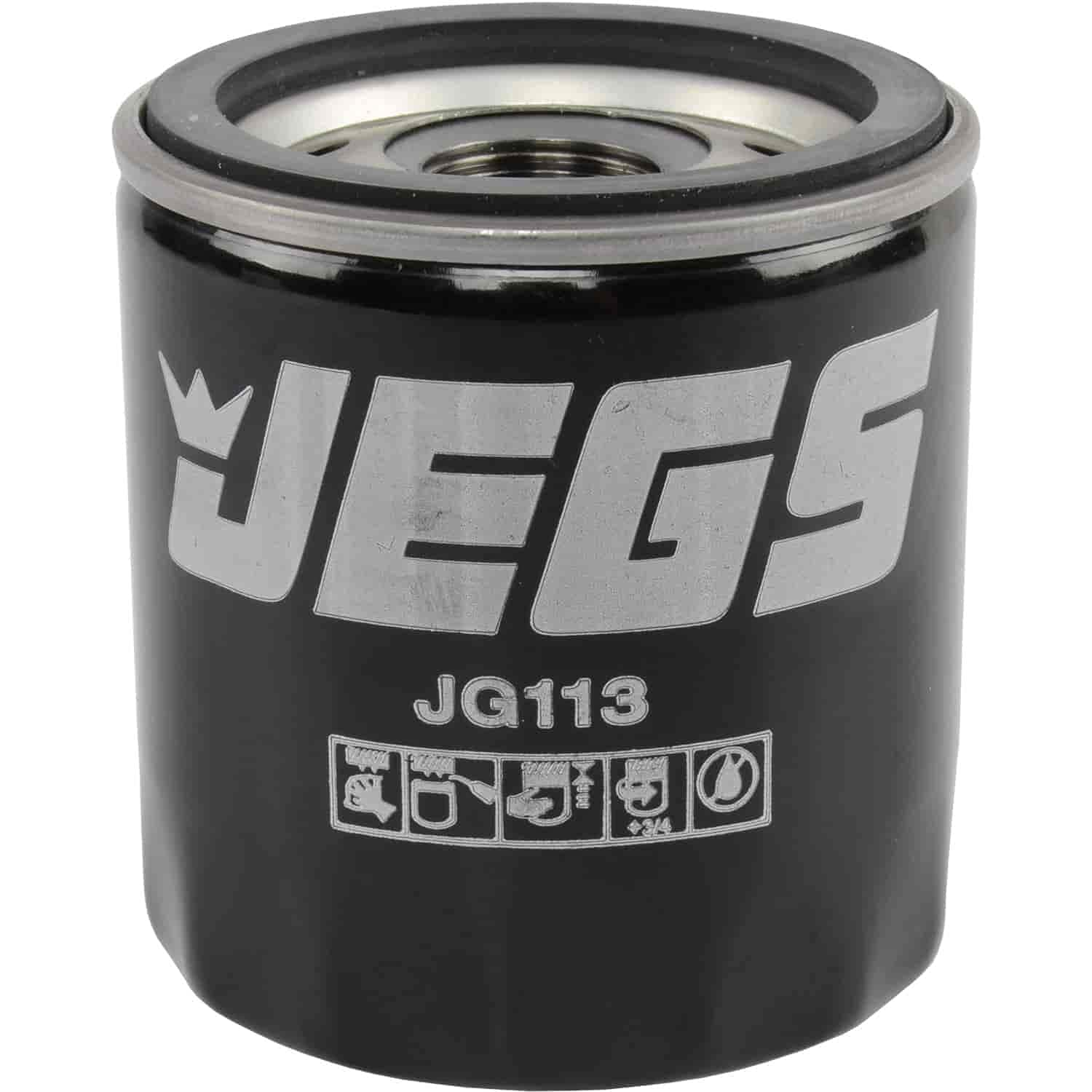 JEGS Performance Oil Filter | 22mm x 1.5 Thread | 3” Diameter x 3.35” High | Steel Housing | Perforated Steel Core | Silicone Anti-Drain Back Valve