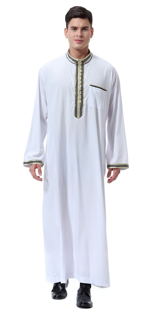 Men's Round Neck Half Sleeve Solid Saudi Arab Thobe Islamic Muslim Dubai Robe