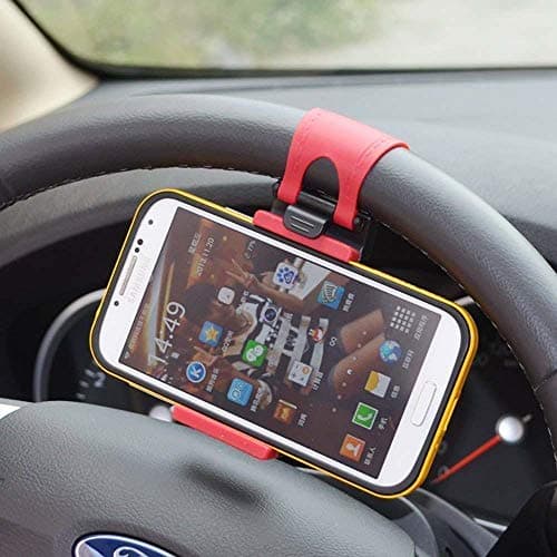 Black/Red Mobile Phone Holder Mount Clip Buckle Socket Hands Free on Car Steering Wheel for Fiat Abarth