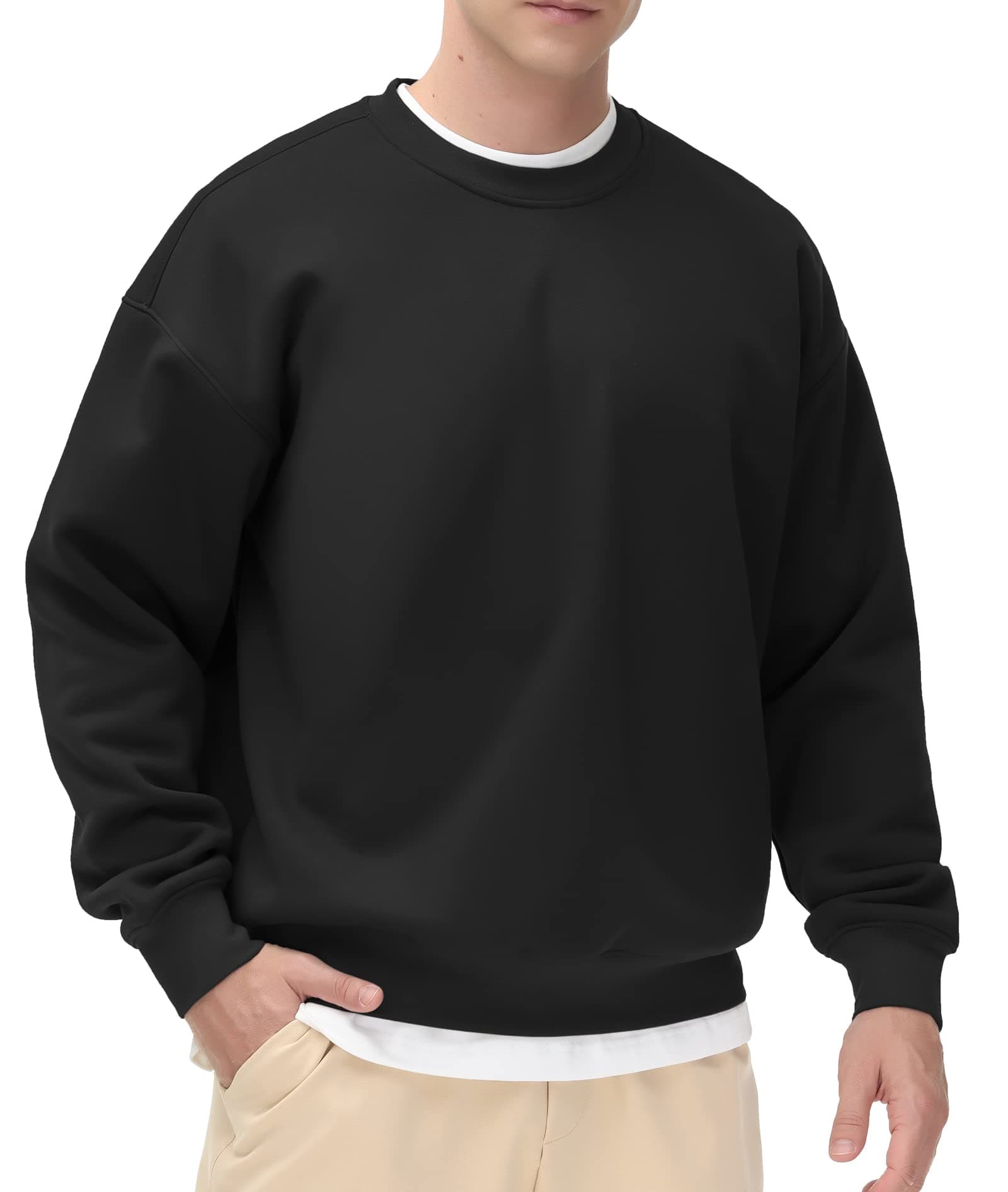 Men's Fleece Crewneck Sweatshirt Thick Loose fit Soft Basic Pullover Sweatshirt