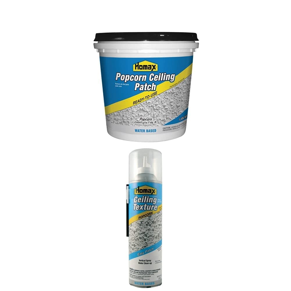 Homax Ready-to-Use Popcorn Ceiling Patch Texture, White, 1 Quart + Homax Easy Patch Aerosol Ceiling Texture, Popcorn, 14 oz