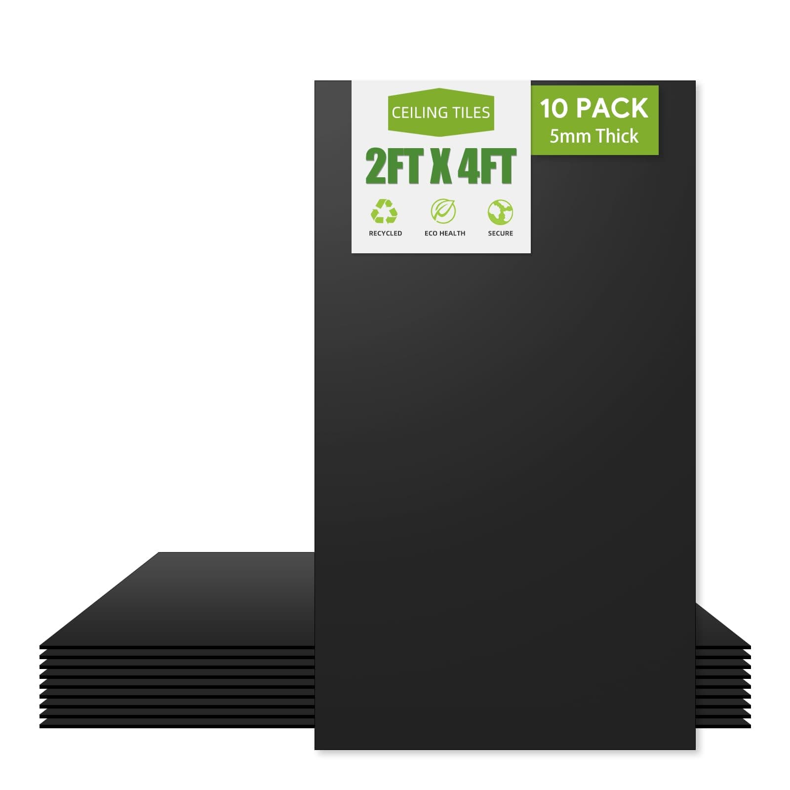 2ft x 4ft Drop Ceiling Tiles，Smooth Black PVC Ceiling Tiles 24 x 48in. Waterproof, Washable and Fire-Rated - Reusable - High-Grade PVC to Prevent Breakage-Cover 80 Sq. Ft-Package of 10 Tiles