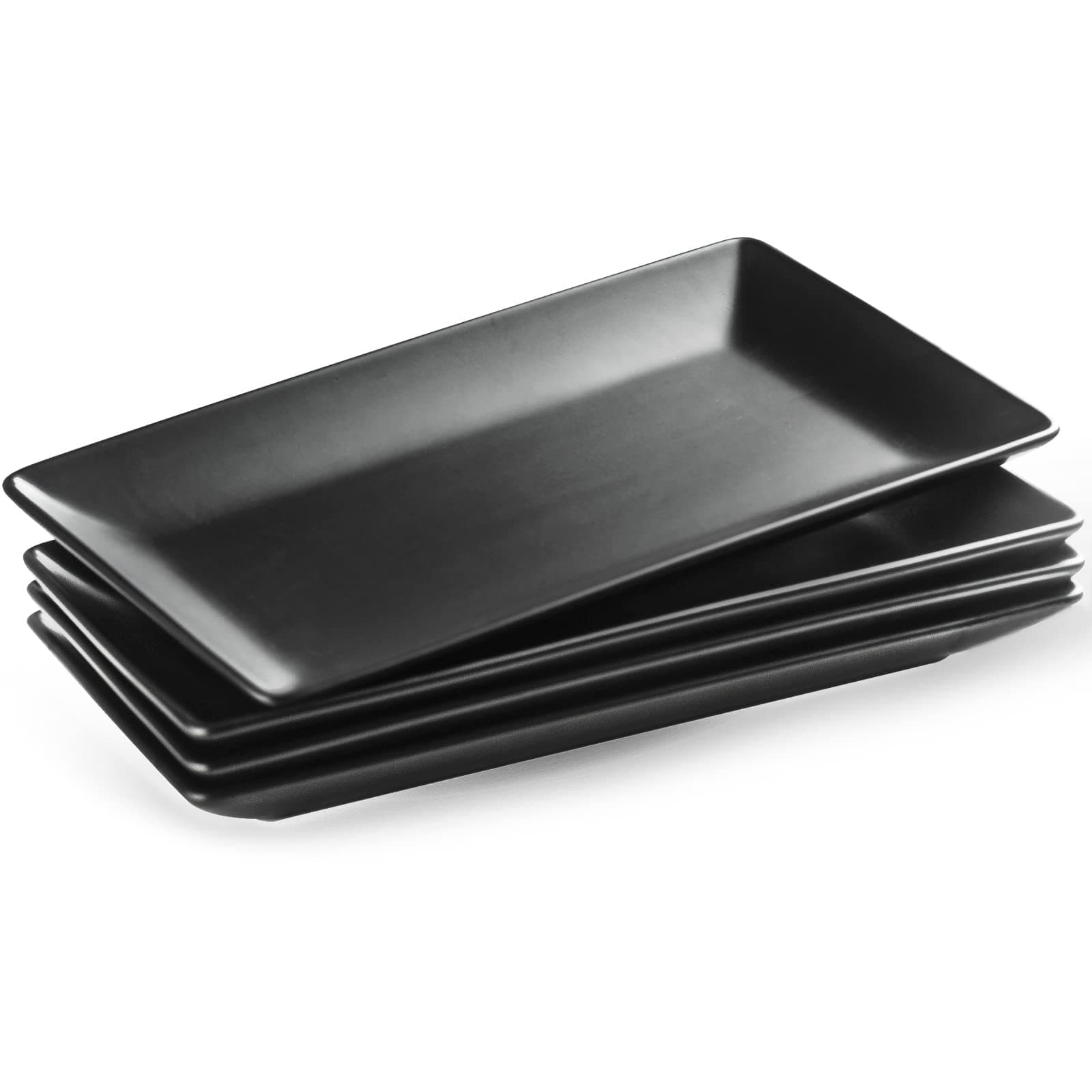 YHOSSEUN Ceramic Serving Platters Set of 4, Rectangular Serving Platters and Trays for Food, Sushi, 9.8 In Serving Dishes for Entertaining, Matte Black Serving Plate Halloween Table Decor
