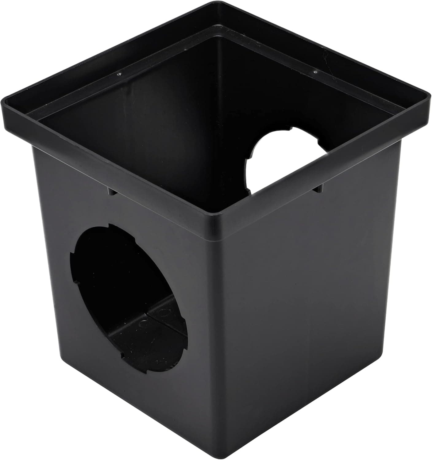 1200 Square Catch Basin Drain with 2 Openings, Connect to 3 Inch, 4 Inch, 6 Inch & 8 Inch Drain Pipes, Manages Heavy Water Flows, 12 Inch, Plastic, Black