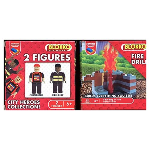 BLOKKO (TM Construction Block Kit - Bricks are Compatible with The Leading Brand – Stocking Stuffer - 2 Figures and Fire Drill Building - City Heroes Bundle
