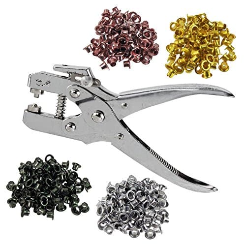 Heavy Duty 1/4 in Eyelet Setting Pliers | Includes 400 Eyelets in 4 Colors | Built-In Hole Punch | Durable and Efficient for Shoelaces, Bags, and Clothing