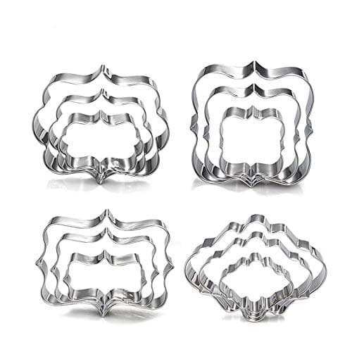 Plaque Frame Cookie Cutter Set - 12 Piece - Square,Oval,Rectangle,Photo Plaques Frame Fondant Cutters -Stainless Steel(Assorted Sizes)