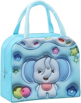 Lunch Bag for Kids School,Insulated Lunch Box Bag For Girls Boys,Multiple Color and Pattern Options,Water-Resistant,Reusable,Lightweight & Durable Lunch Tote (Blue-Elephant)