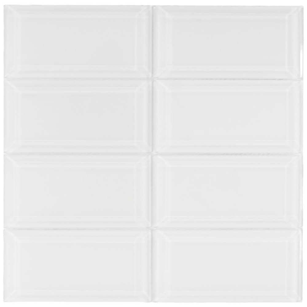 Beveled White Glass Subway Tile (Sample Swatch)