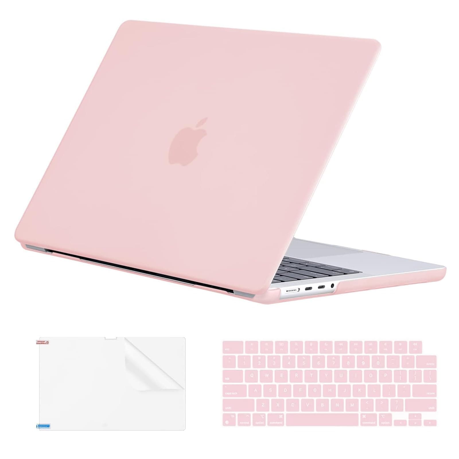 EooCoo Compatible for Newest MacBook Pro 14 Inch Case 2021 A2442 M1 Pro Chip, Hard Case with Keyboard Cover, Screen Protector - Light Pink